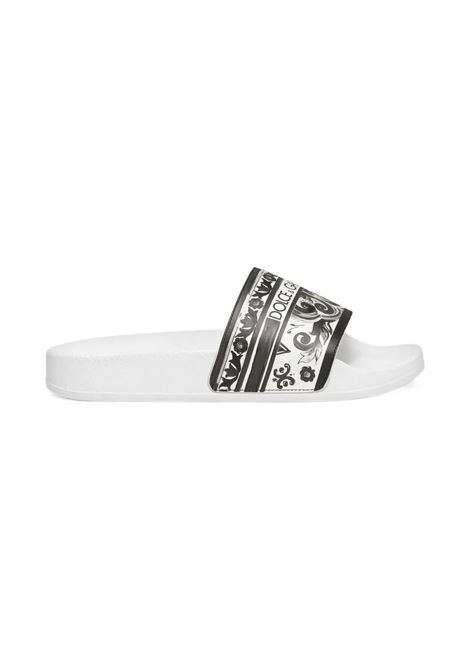 Ciabatte Bianche Con Stampa Maiolica Nera DOLCE & GABBANA KIDS | DD0318-A1838IU3TN